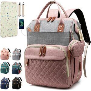 Large Diaper Bag Backpack Baby Travel Bag with Pad Pockets Stroller Straps